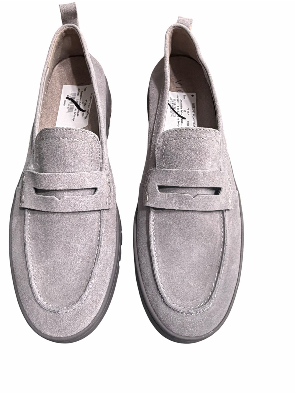 Vionic Classic Men’s Suede Penny Loafers in Light Gray